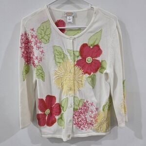 Talbots Womens Cardigan Size Small Floral Beaded Grannycore Garden Spring Ivory